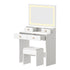 Dressing Table Stool Set LED Mirror White