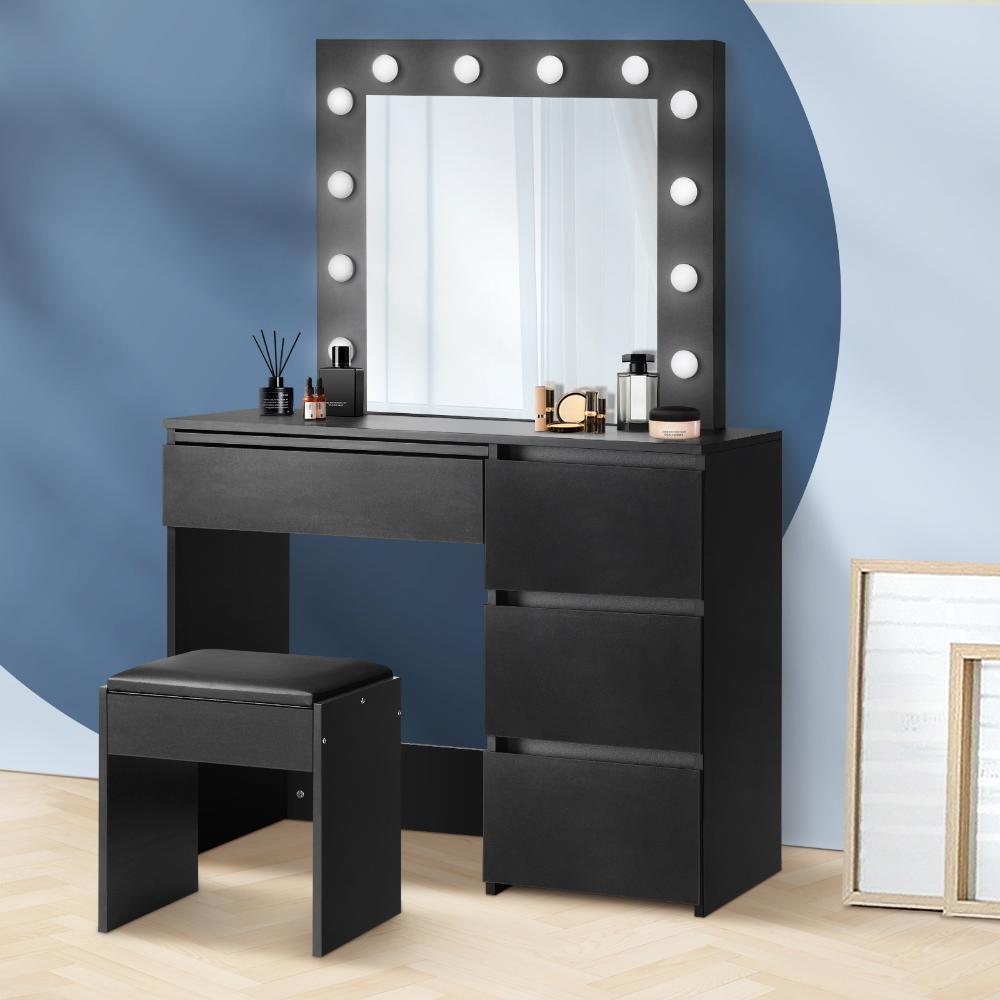 Dressing Table Stool Set with 12 Bulbs Mirror Black