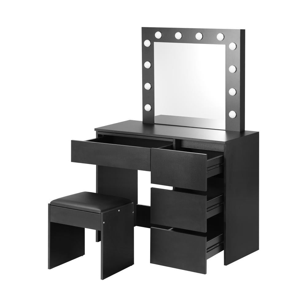 Dressing Table Stool Set with 12 Bulbs Mirror Black