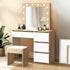 Dressing Table Stool Set 12 LED Bulbs Mirror Wooden&White