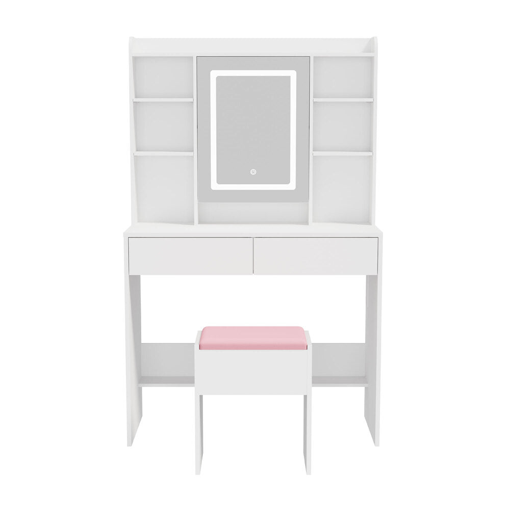 Oikiture Dressing Table Set Touch Control LED Mirror Charging White