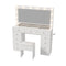 Oikiture Dressing Table Set LED Lights Glass Tabletop 11 Drawers White