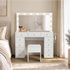 Oikiture Dressing Table Set LED Lights Glass Tabletop 11 Drawers White