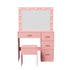 Oikiture Dressing Table Set 11 LED Bulb Mirror 4 Drawers Storage Stool Pink