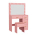 Oikiture Dressing Table Set 11 LED Bulb Mirror 4 Drawers Storage Stool Pink