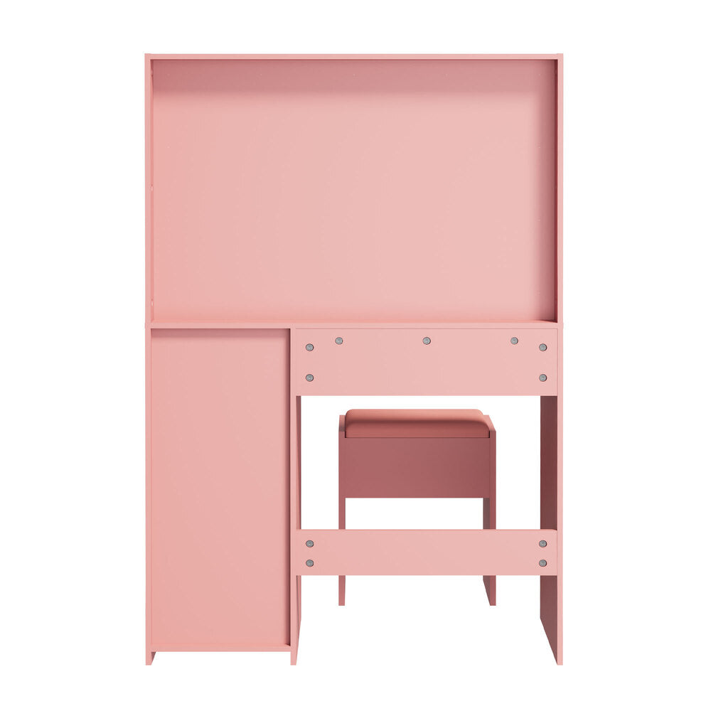 Oikiture Dressing Table Set Stool Storage LED Lights 4 Drawers Pink