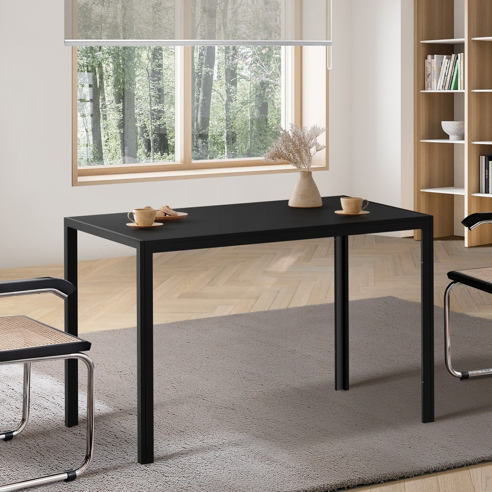 Oikiture 120cm Rectangular Dining Table with Metal Leg Black