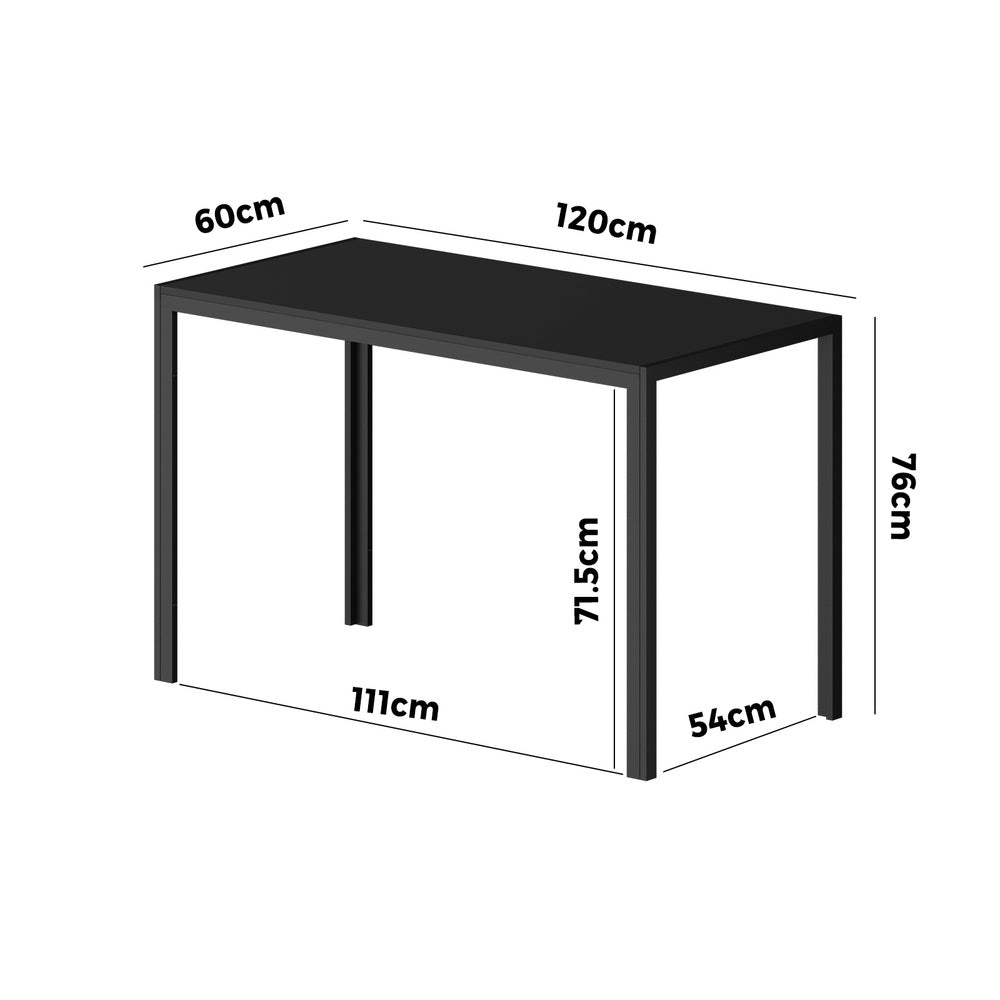 Oikiture 120cm Rectangular Dining Table with Metal Leg Black