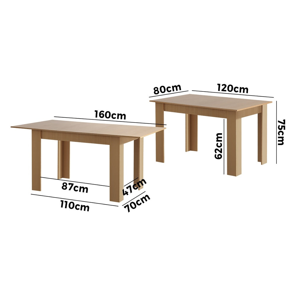 Oikiture 160cm Extendable Dining Table Cafe Table Wooden