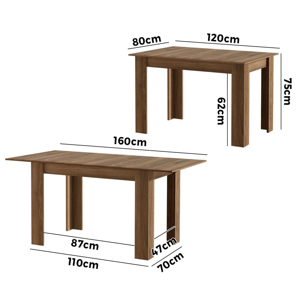 Oikiture 160cm Extendable Kitchen Dining Table Walnut