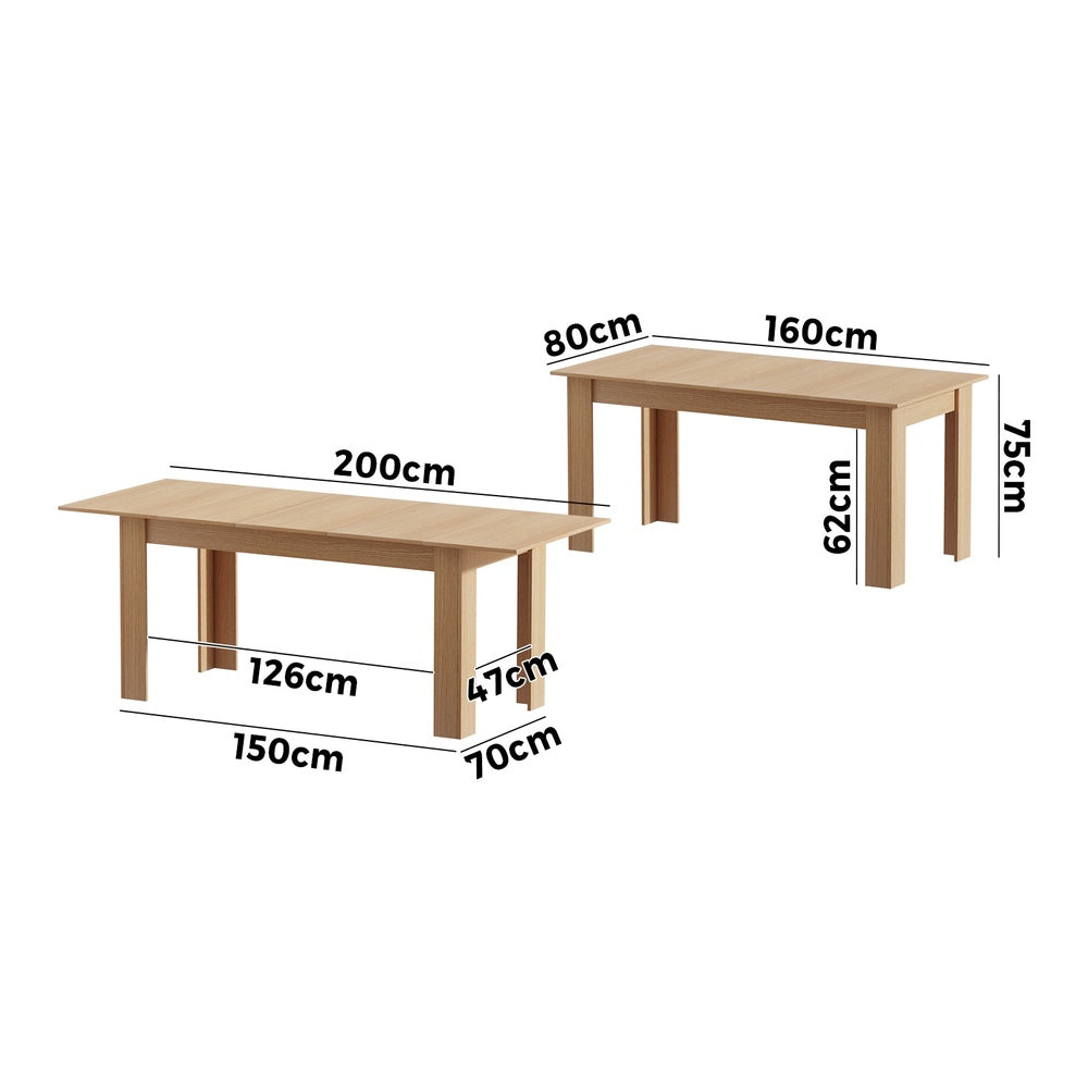 Oikiture 200cm Extendable Dining Table Cafe Table Natural