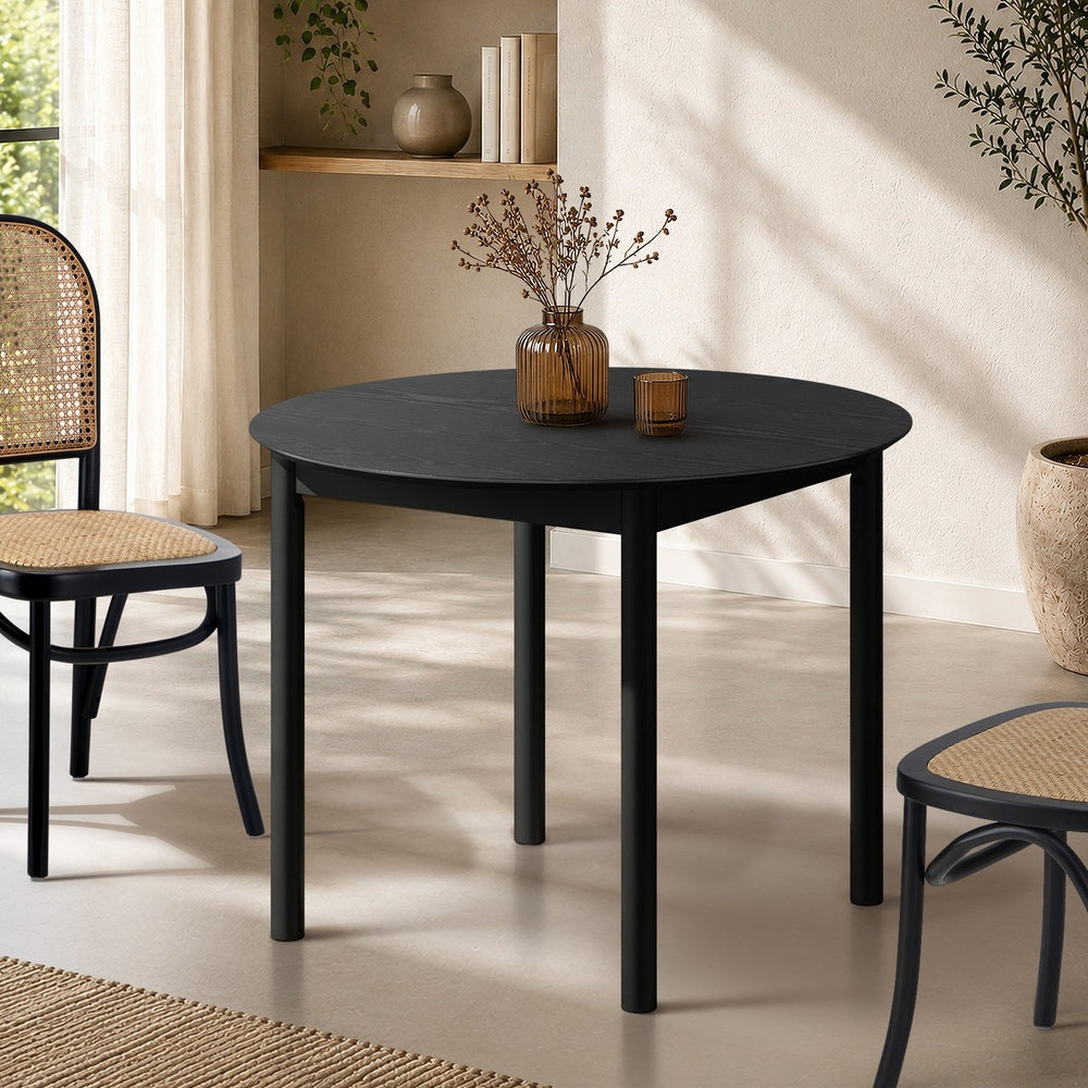 Oikiture 100cm Round Dining Table – Natural Woodgrain MDF Top with Pinewood Legs