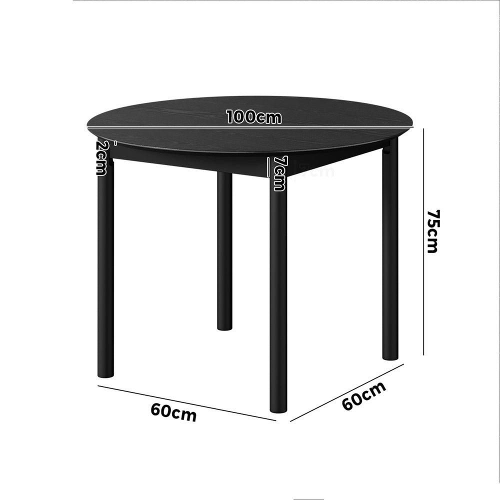 Oikiture 100cm Round Dining Table – Natural Woodgrain MDF Top with Pinewood Legs