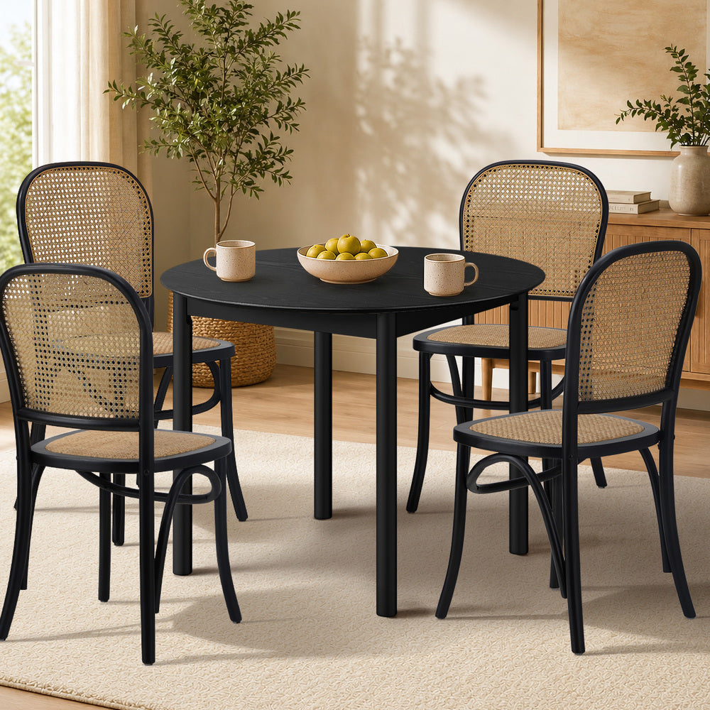 Oikiture 100cm Round Dining Table – Natural Woodgrain MDF Top with Pinewood Legs