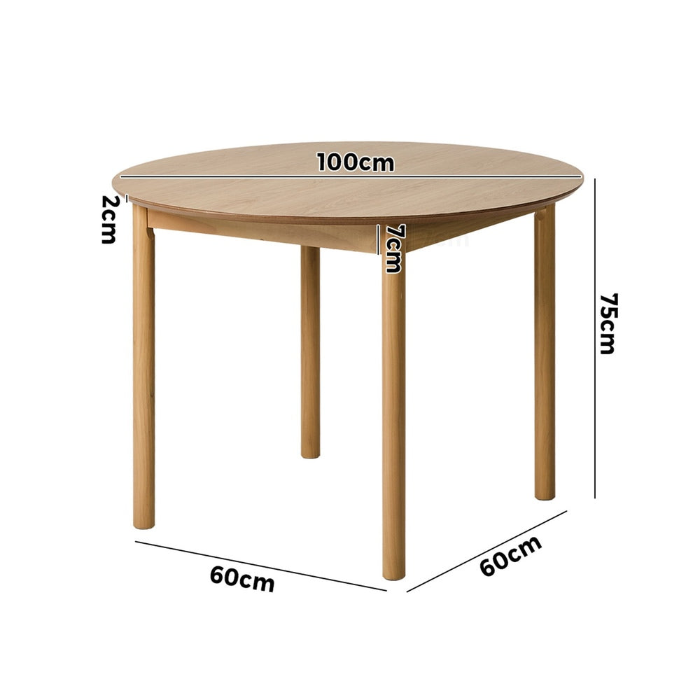 Oikiture 100cm Round Dining Table – Black Woodgrain MDF Top with Pinewood Legs