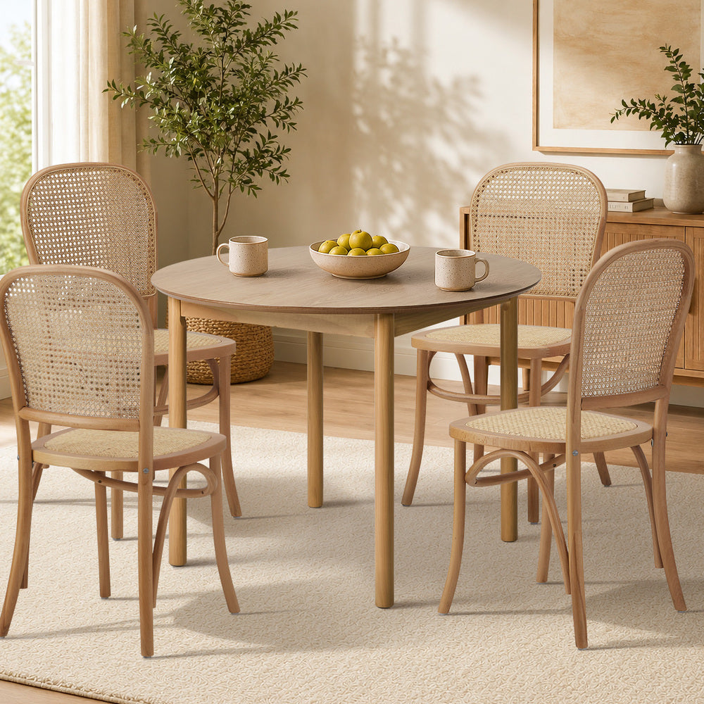 Oikiture 100cm Round Dining Table – Black Woodgrain MDF Top with Pinewood Legs