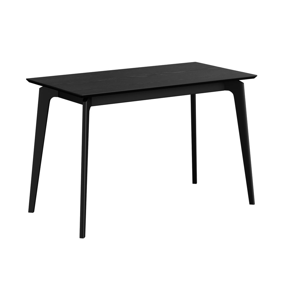 Oikiture 120cm Rectangular Dining Table – Black Woodgrain MDF with Solid Wood Legs