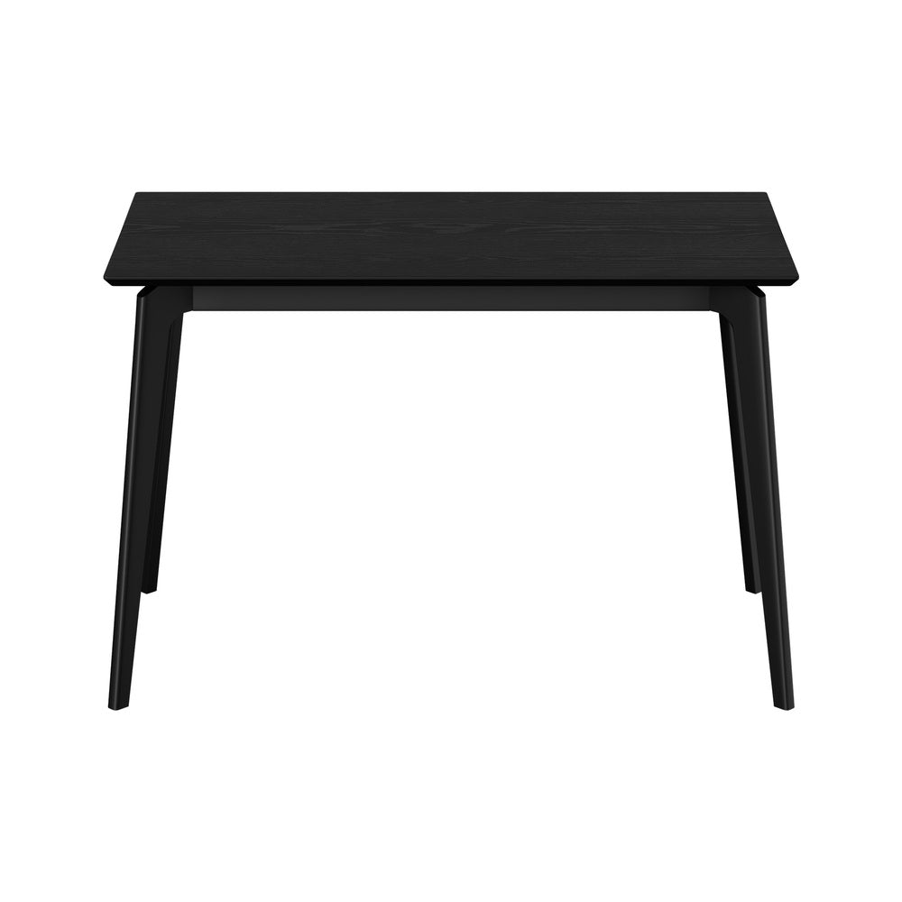 Oikiture 120cm Rectangular Dining Table – Black Woodgrain MDF with Solid Wood Legs