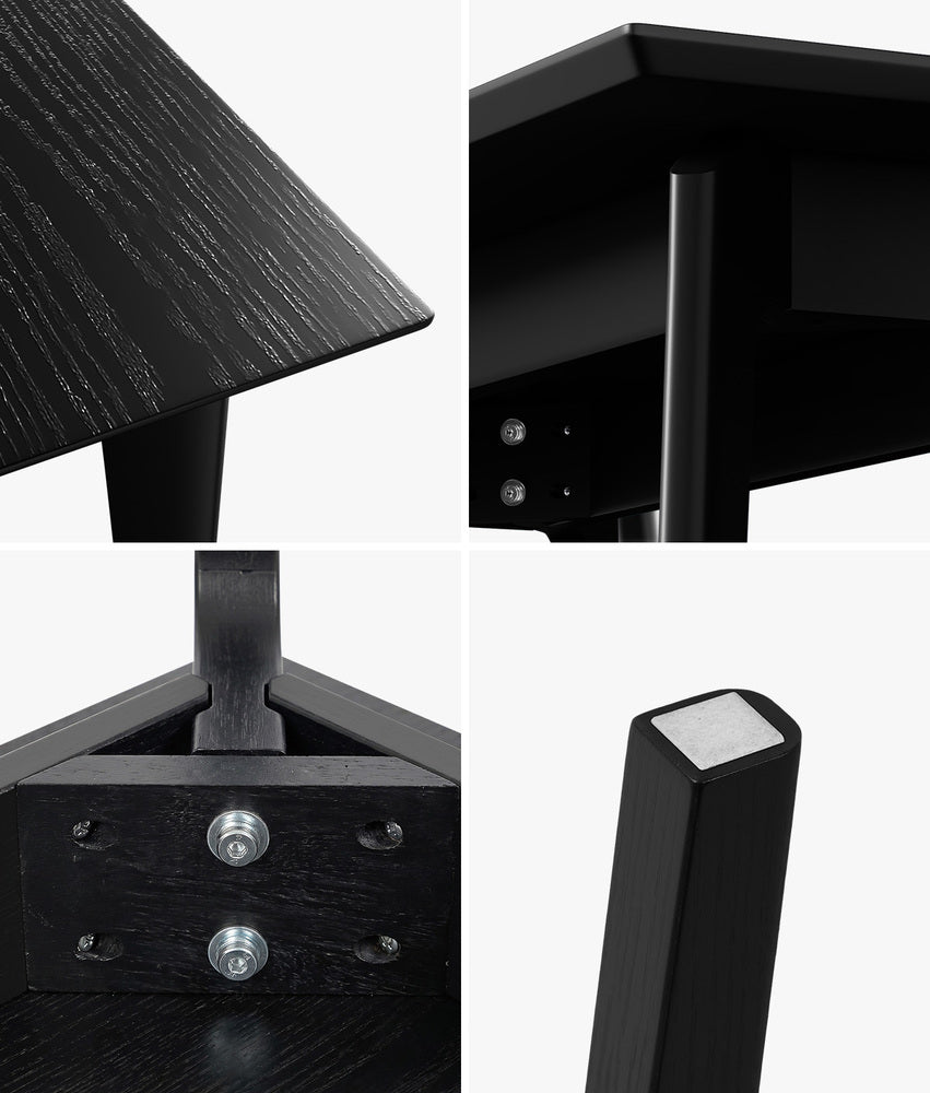 Oikiture 120cm Rectangular Dining Table – Black Woodgrain MDF with Solid Wood Legs