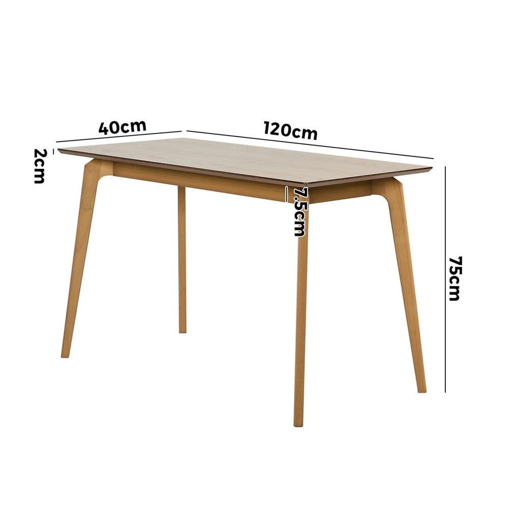 Oikiture 120cm Rectangular Dining Table – Natural Woodgrain MDF with Solid Wood Legs