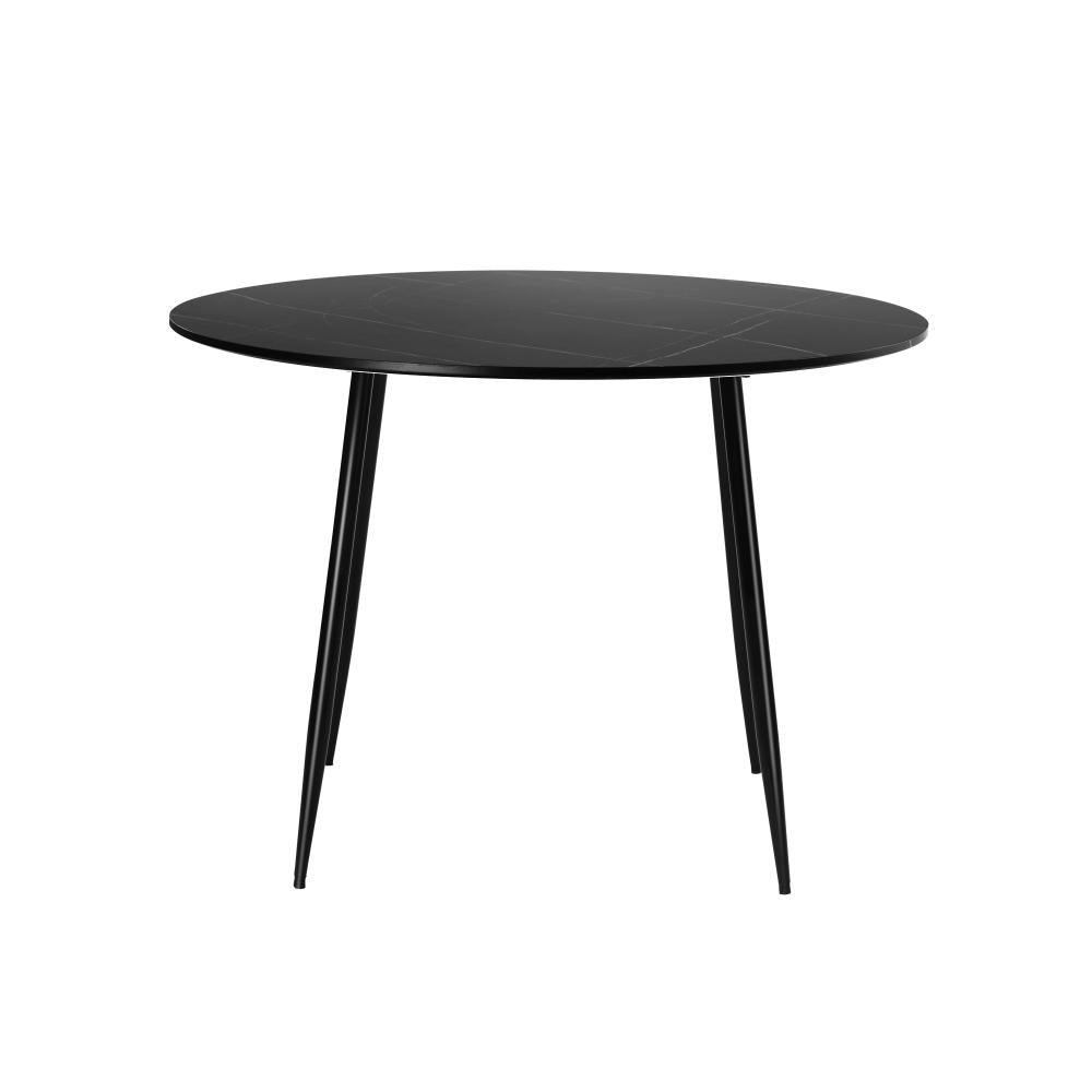 110cm Dining Table With Marble Effect Round Wooden Black