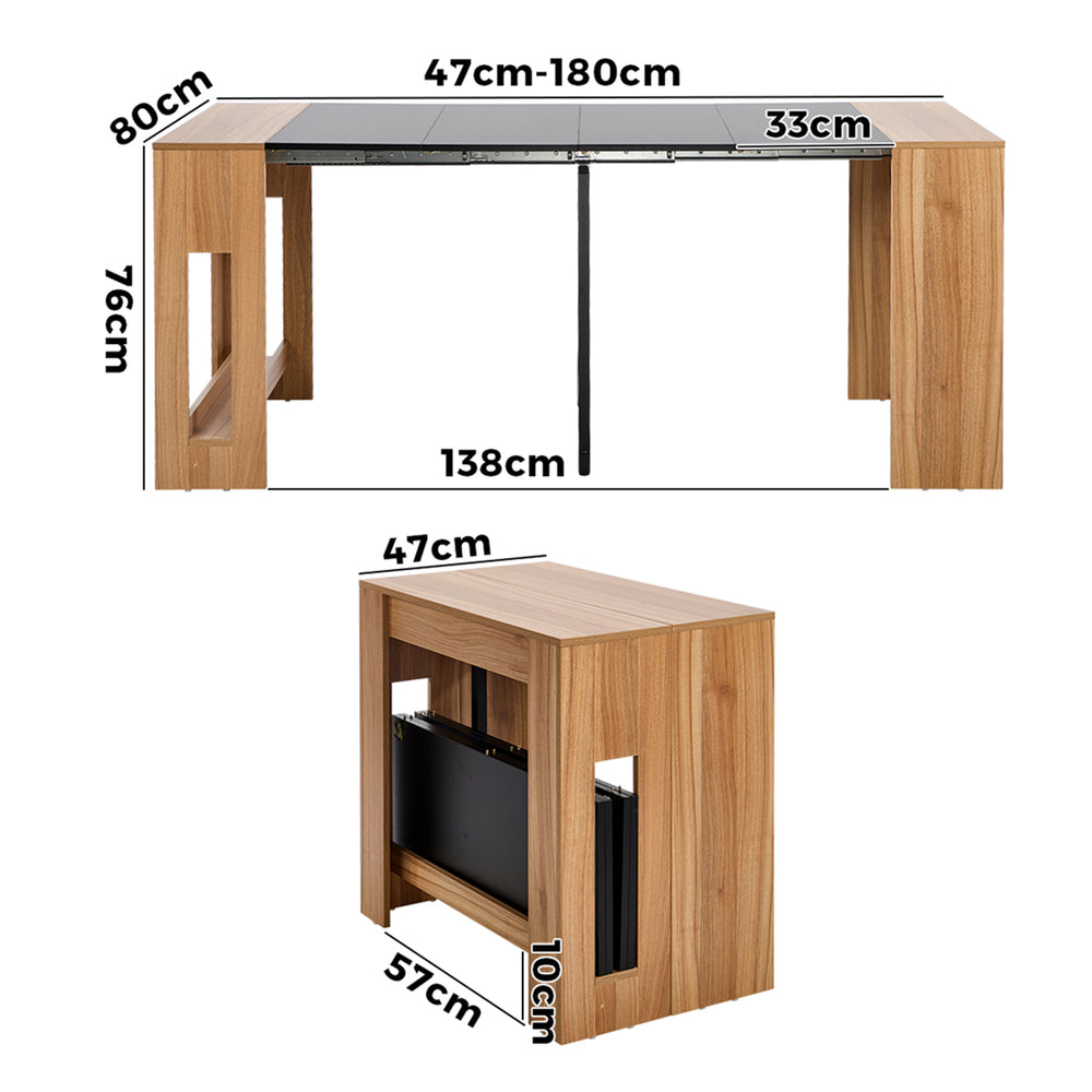Oikiture 180cm Extendable Dining Table Natural & Black