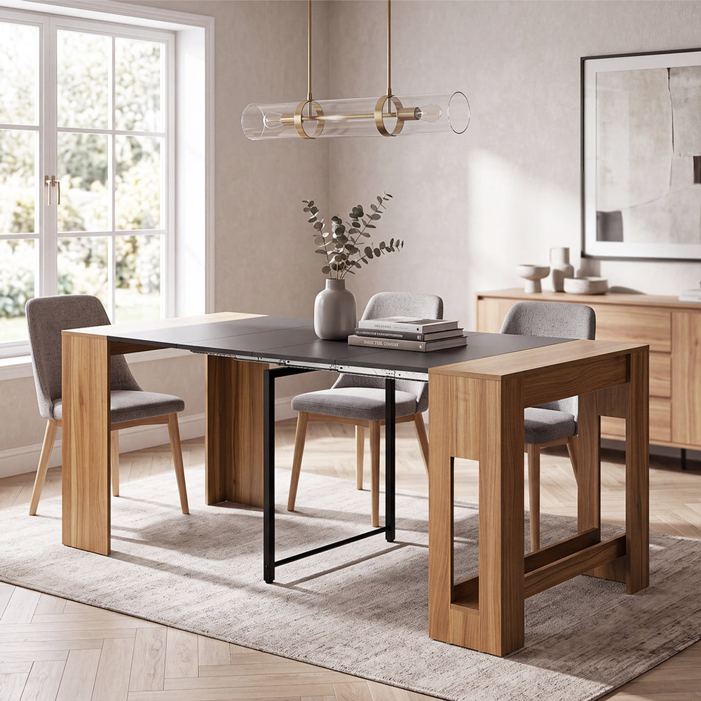 Oikiture 180cm Extendable Dining Table Natural & Black