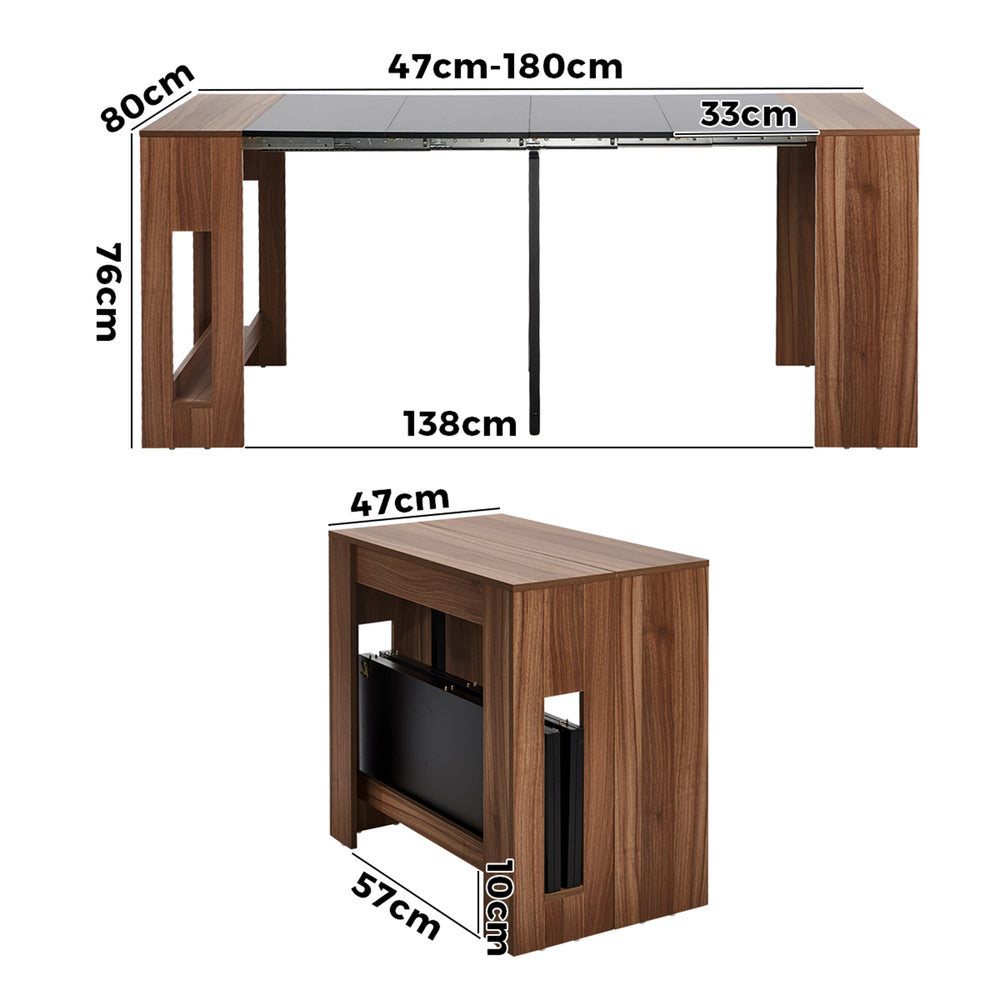 Oikiture 180cm Extendable Dining Table Wooden Furniture Walunt & Black