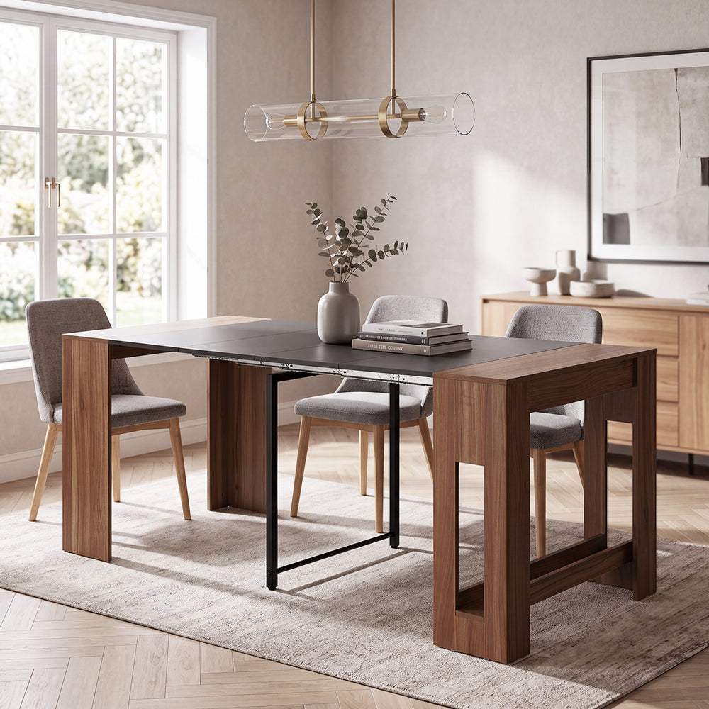 Oikiture 180cm Extendable Dining Table Wooden Furniture Walunt & Black