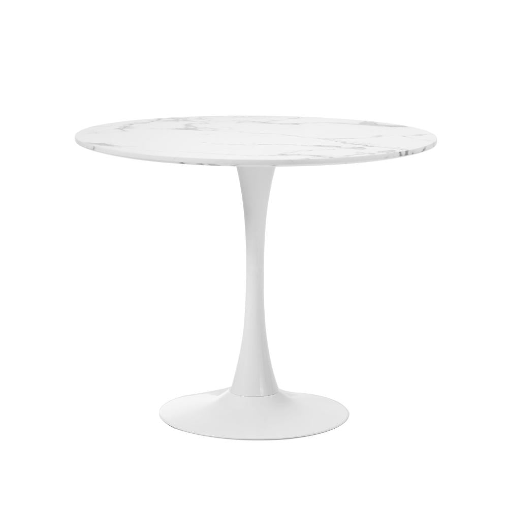 90cm Dining Table Marble Tulip Shape White