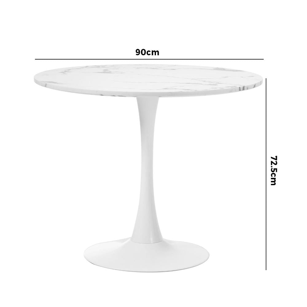 90cm Dining Table Marble Tulip Shape White