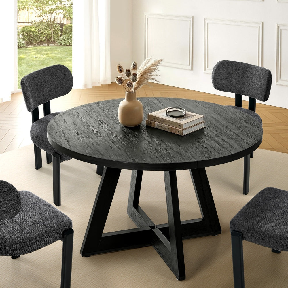 120cm Round Dining Table – Designer Style, Cross‑Linked Base, Black