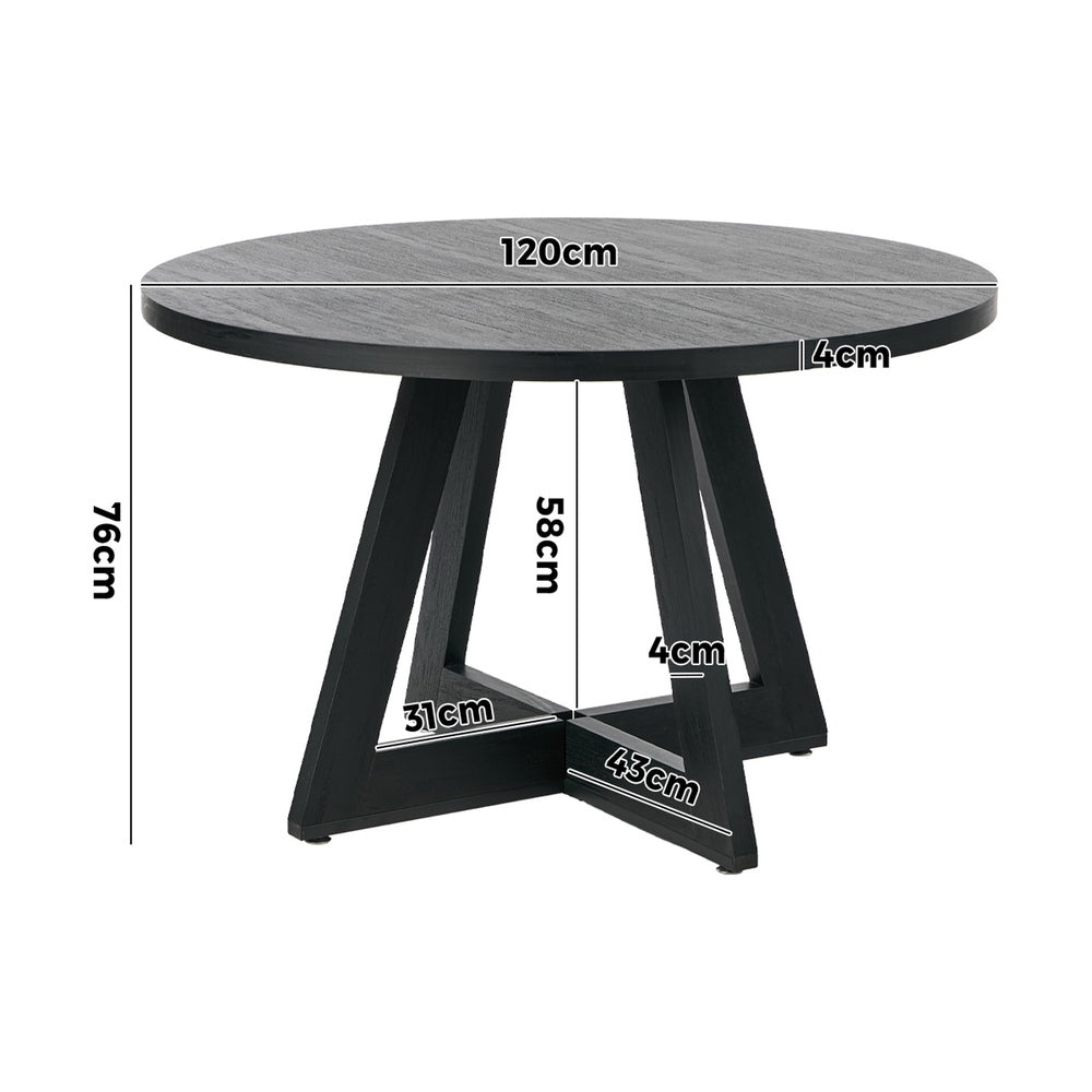 120cm Round Dining Table – Designer Style, Cross‑Linked Base, Black