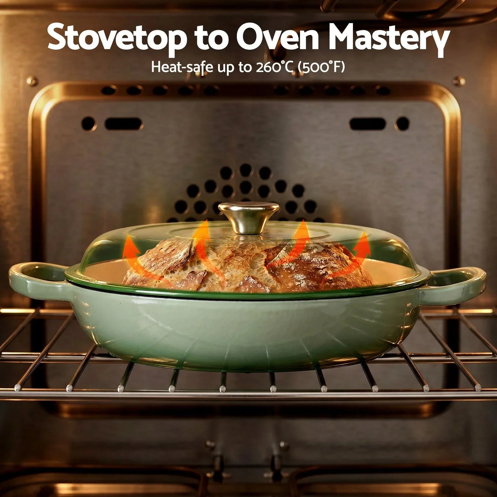 Enameled Cast Iron Dutch Oven – 3.3L, Green, Bread Baking, Oven‑Safe