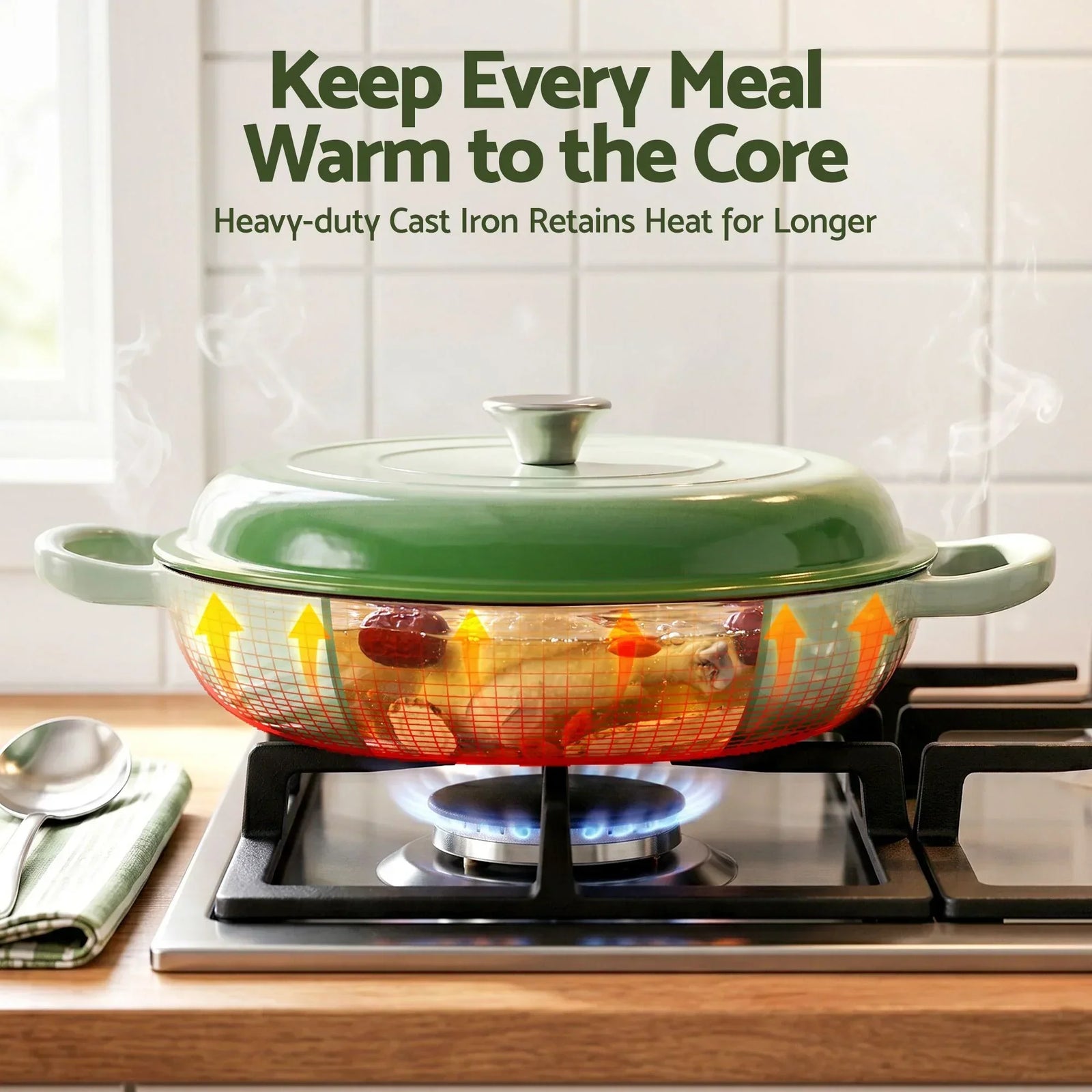 Enameled Cast Iron Dutch Oven – 3.3L, Green, Bread Baking, Oven‑Safe
