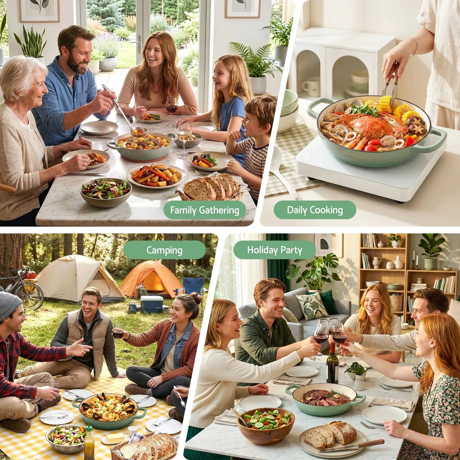 Enameled Cast Iron Dutch Oven – 3.3L, Green, Bread Baking, Oven‑Safe