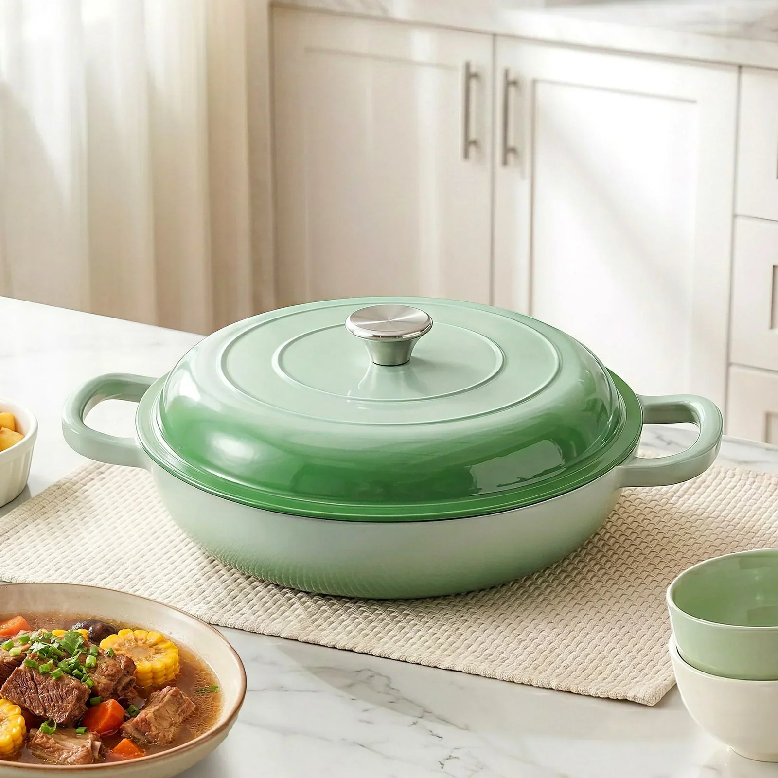 Enameled Cast Iron Dutch Oven – 3.3L, Green, Bread Baking, Oven‑Safe