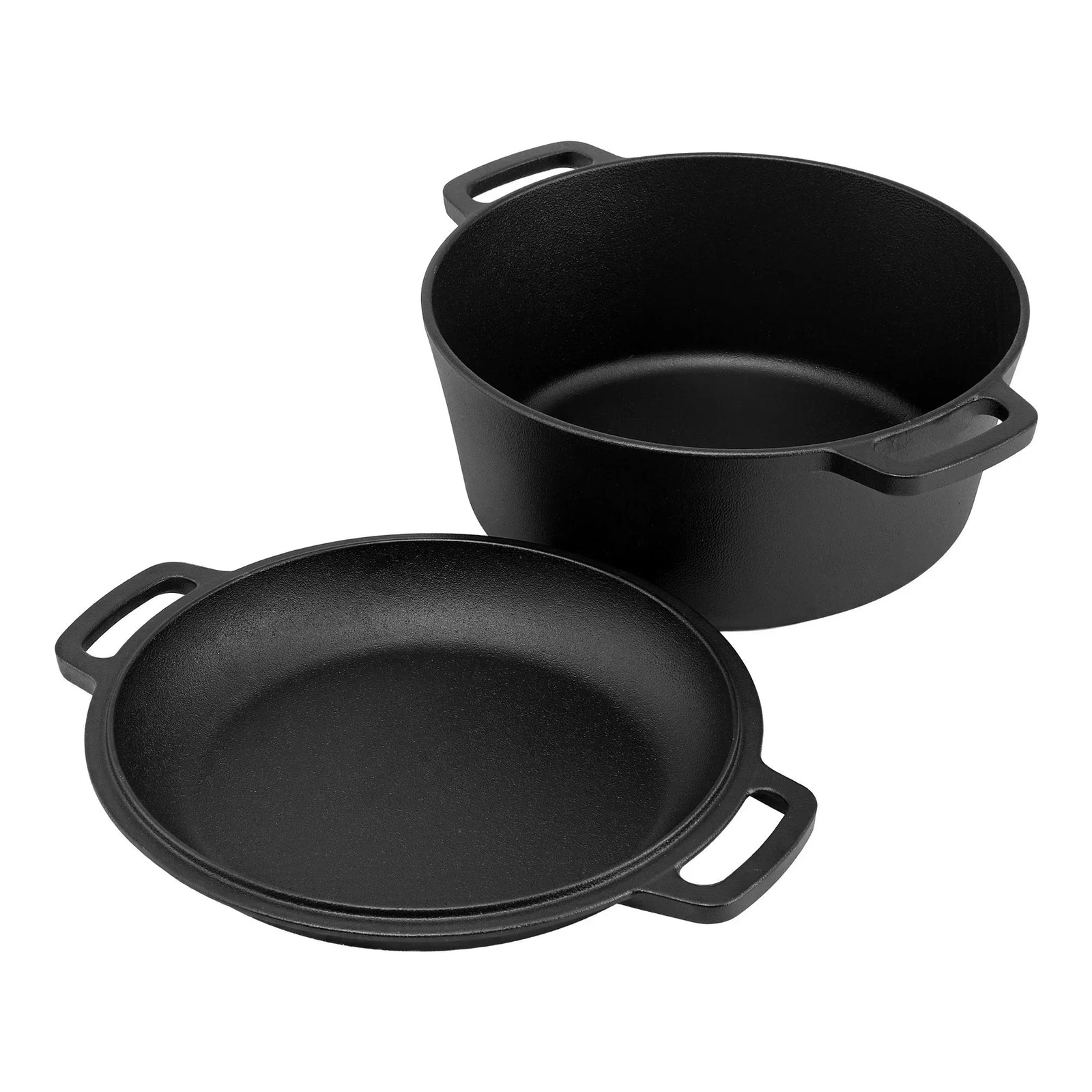 2‑in‑1 Cast Iron Dutch Oven – 5L Pot & Skillet Lid, Pre‑Seasoned, Black