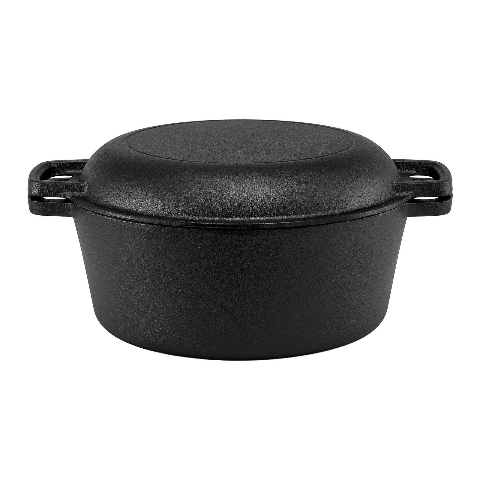 2‑in‑1 Cast Iron Dutch Oven – 5L Pot & Skillet Lid, Pre‑Seasoned, Black