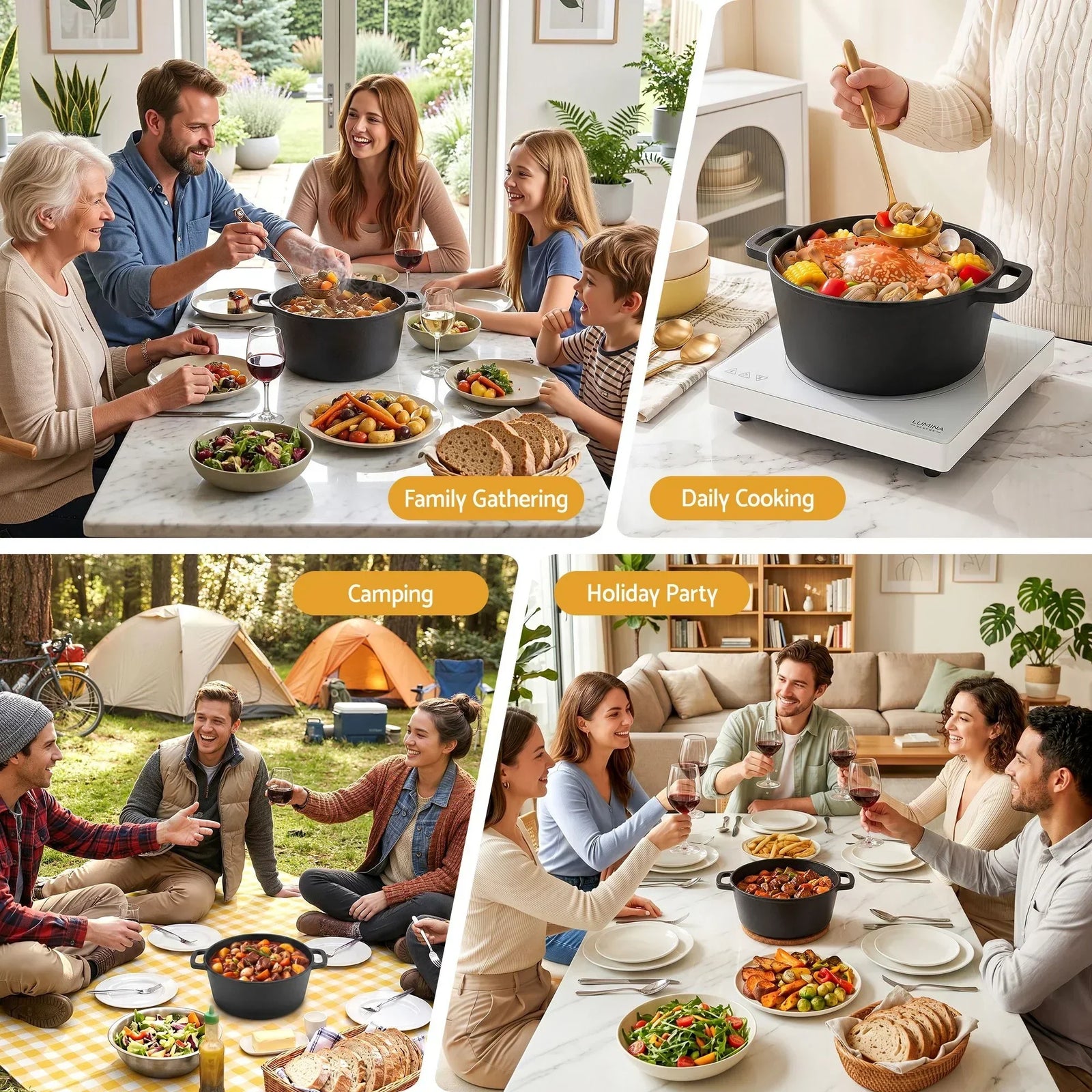 2‑in‑1 Cast Iron Dutch Oven – 5L Pot & Skillet Lid, Pre‑Seasoned, Black