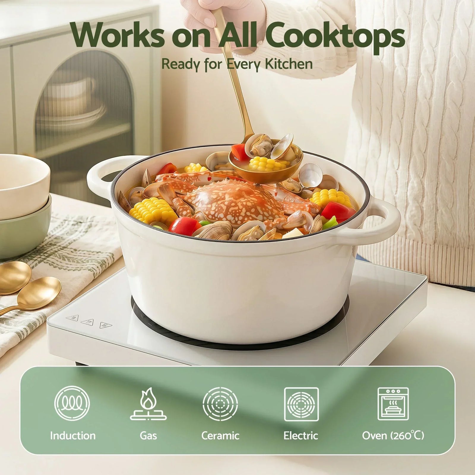 Enameled Cast Iron Dutch Oven – 3.8L, White, Bread Baking, Oven‑Safe