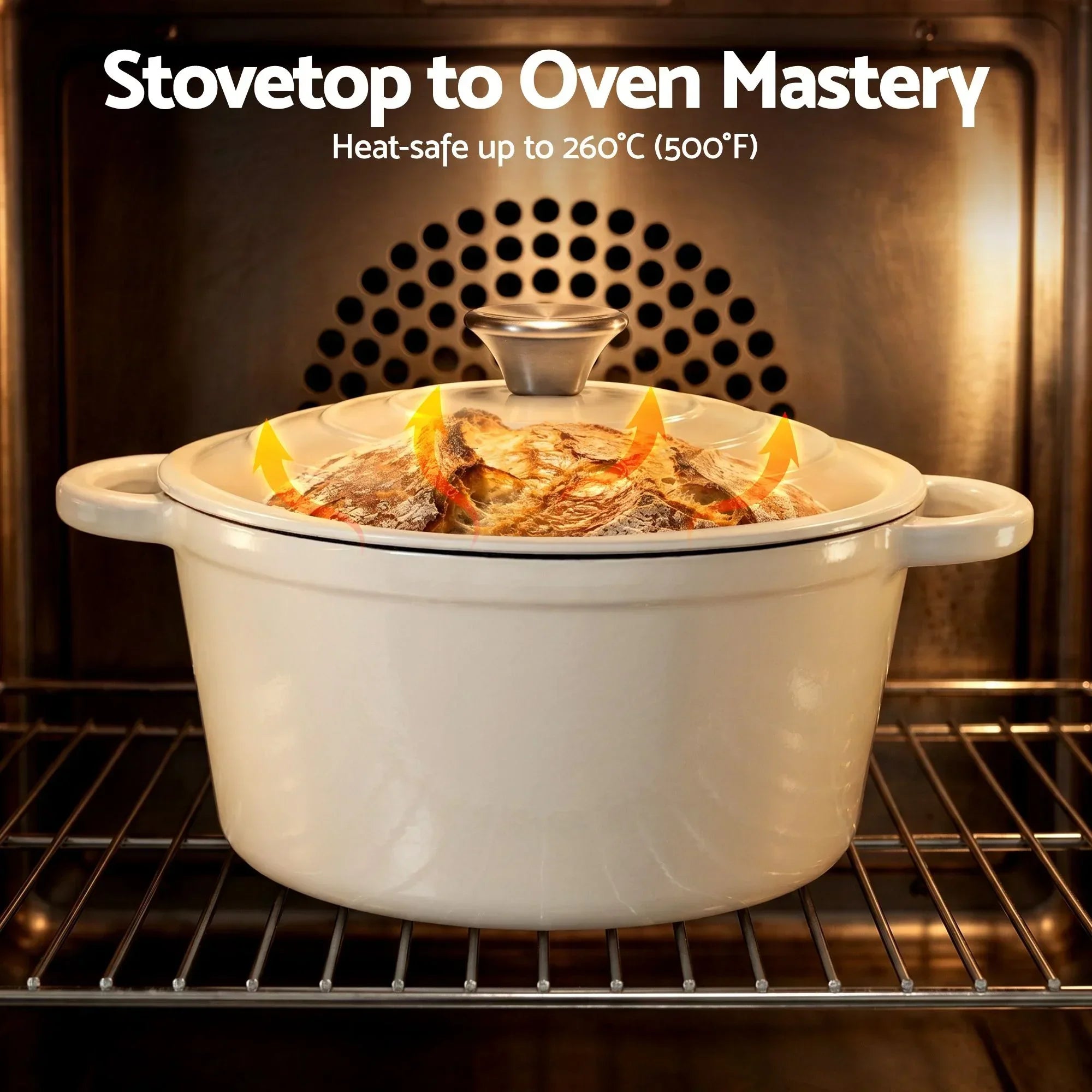 Enameled Cast Iron Dutch Oven – 3.8L, White, Bread Baking, Oven‑Safe