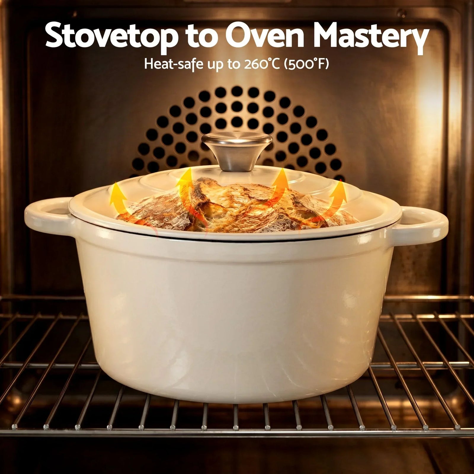 Enameled Cast Iron Dutch Oven – 3.8L, White, Bread Baking, Oven‑Safe