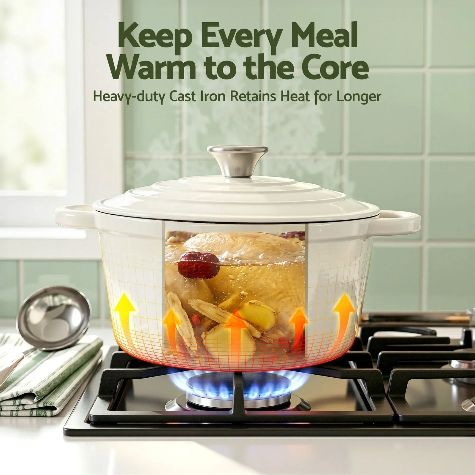 Enameled Cast Iron Dutch Oven – 3.8L, White, Bread Baking, Oven‑Safe