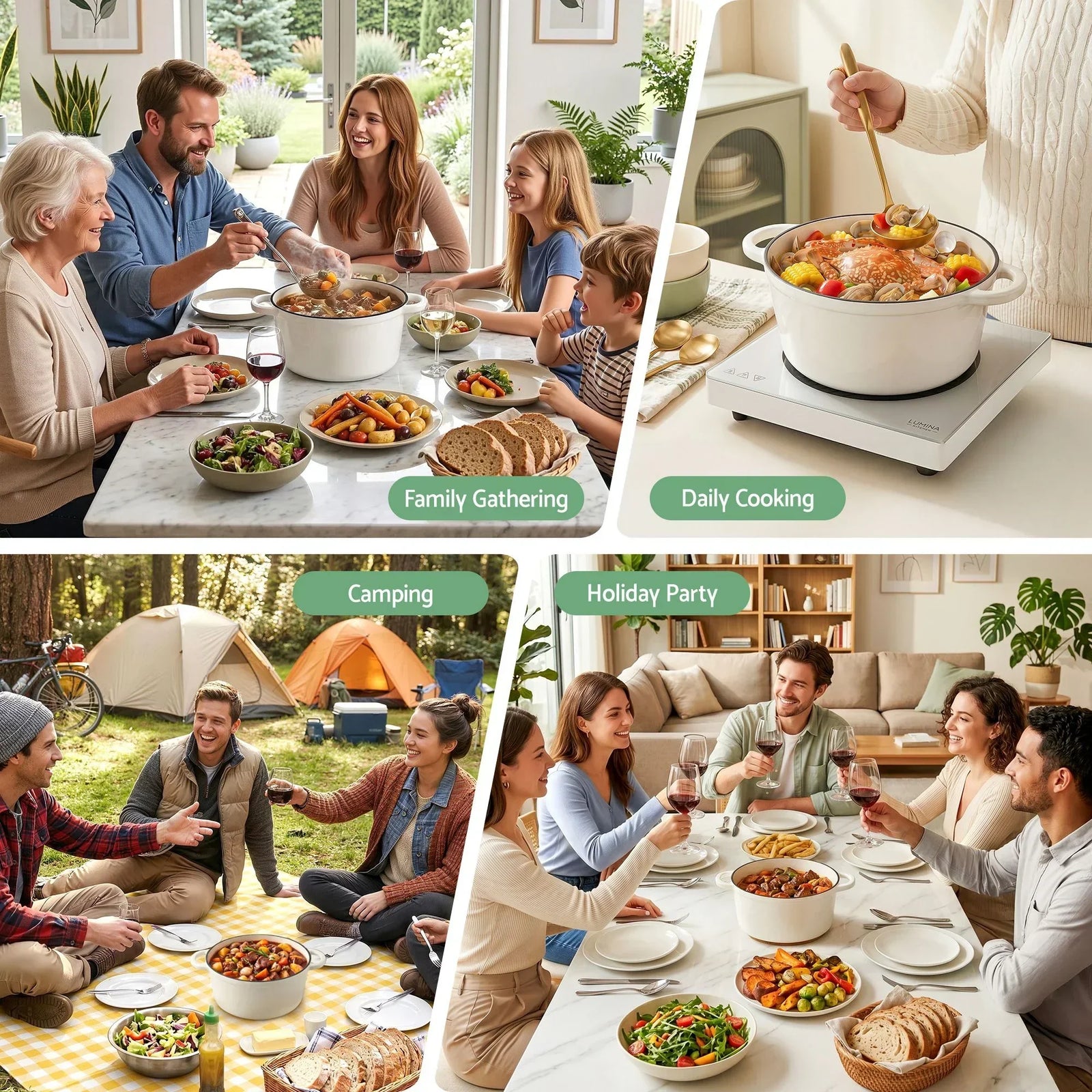 Enameled Cast Iron Dutch Oven – 3.8L, White, Bread Baking, Oven‑Safe