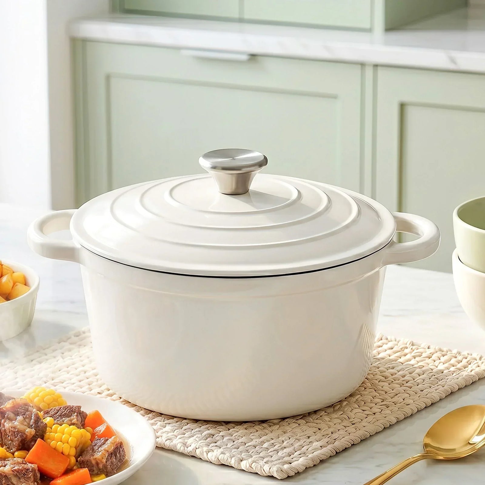 Enameled Cast Iron Dutch Oven – 3.8L, White, Bread Baking, Oven‑Safe