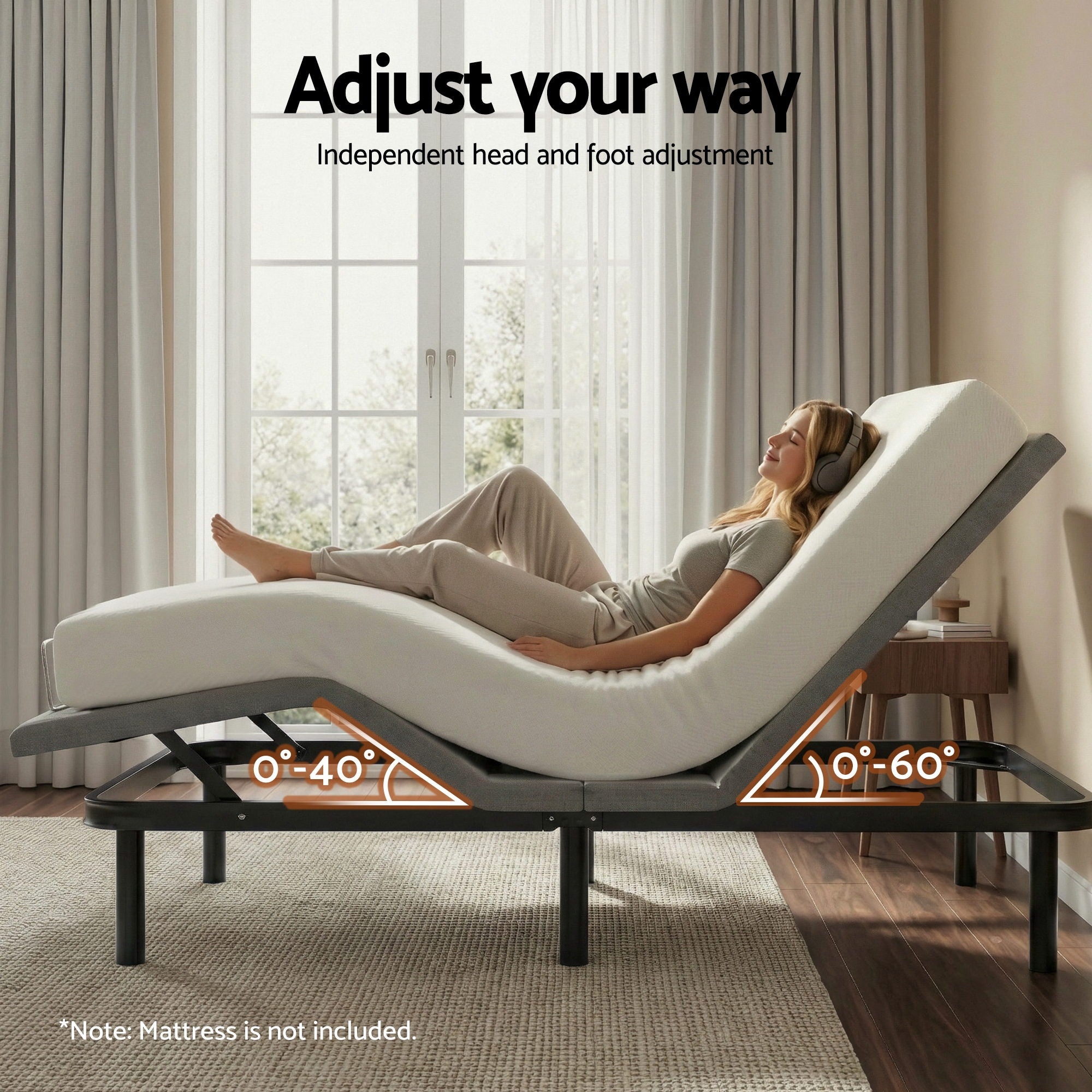 Adjustable Bed Frame Double Size Electric Bed Base Wireless Remote Control Zero Gravity Power Bed Foundation