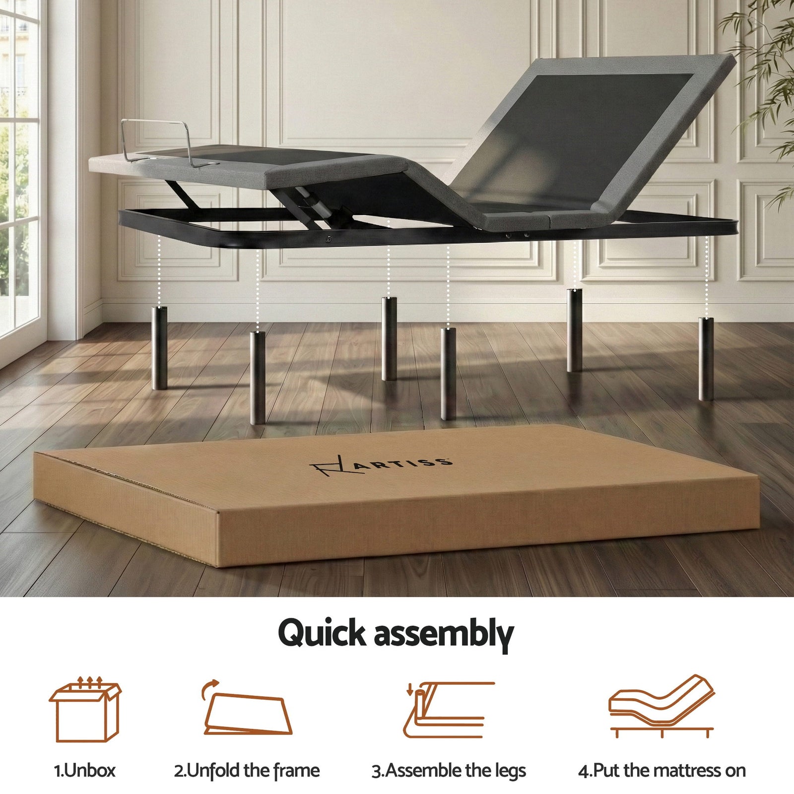 Adjustable Bed Frame Double Size Electric Bed Base Wireless Remote Control Zero Gravity Power Bed Foundation