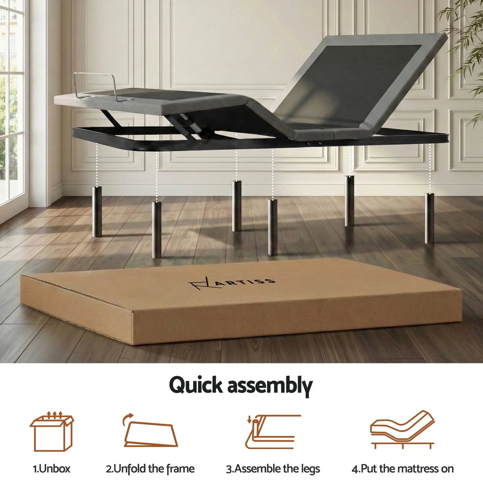 Adjustable Bed Frame Queen Size Electric Bed Base Wireless Remote Control Zero Gravity Power Bed Foundation