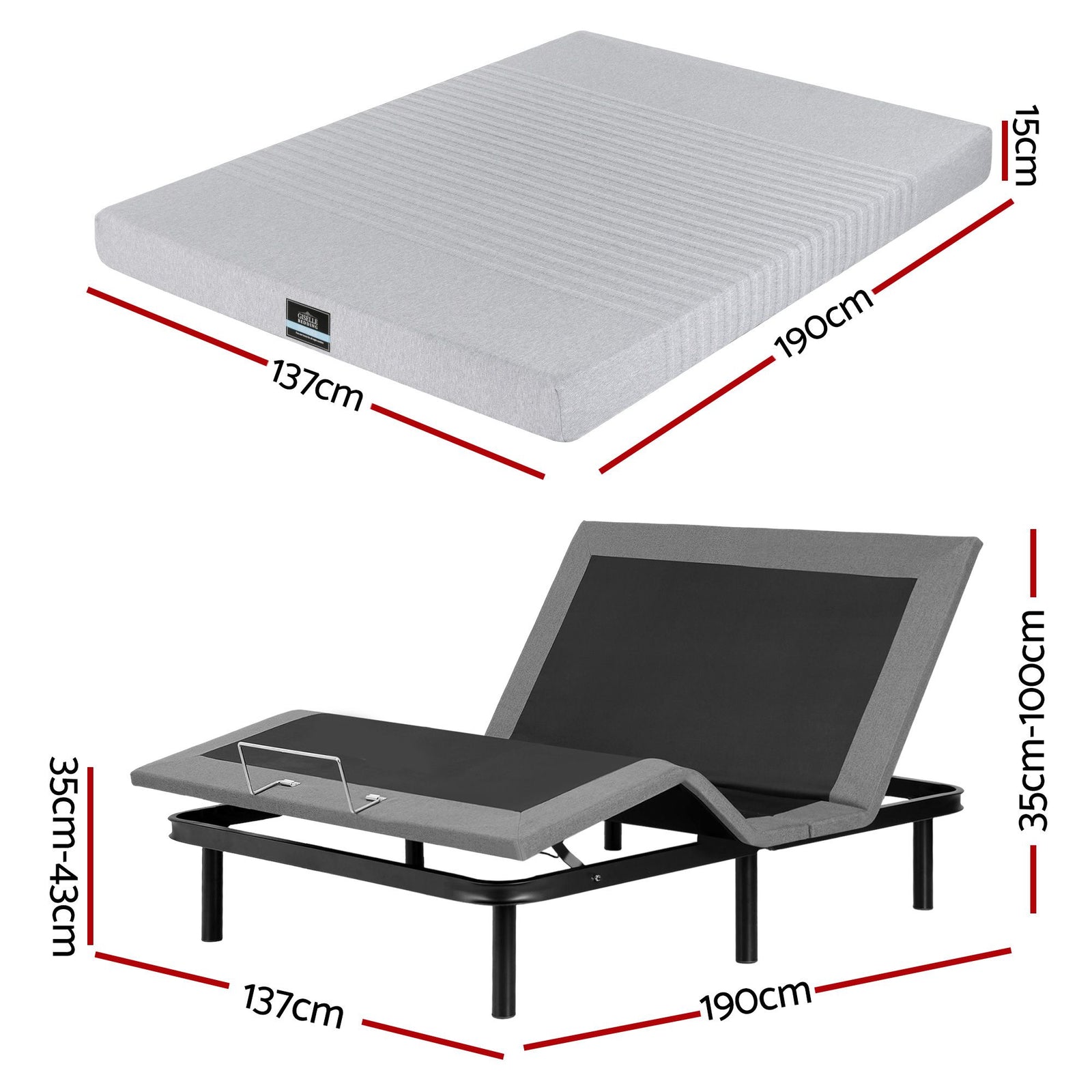 Double Adjustable Bed Frame & Mattress – Zero Gravity, 15cm Memory Foam